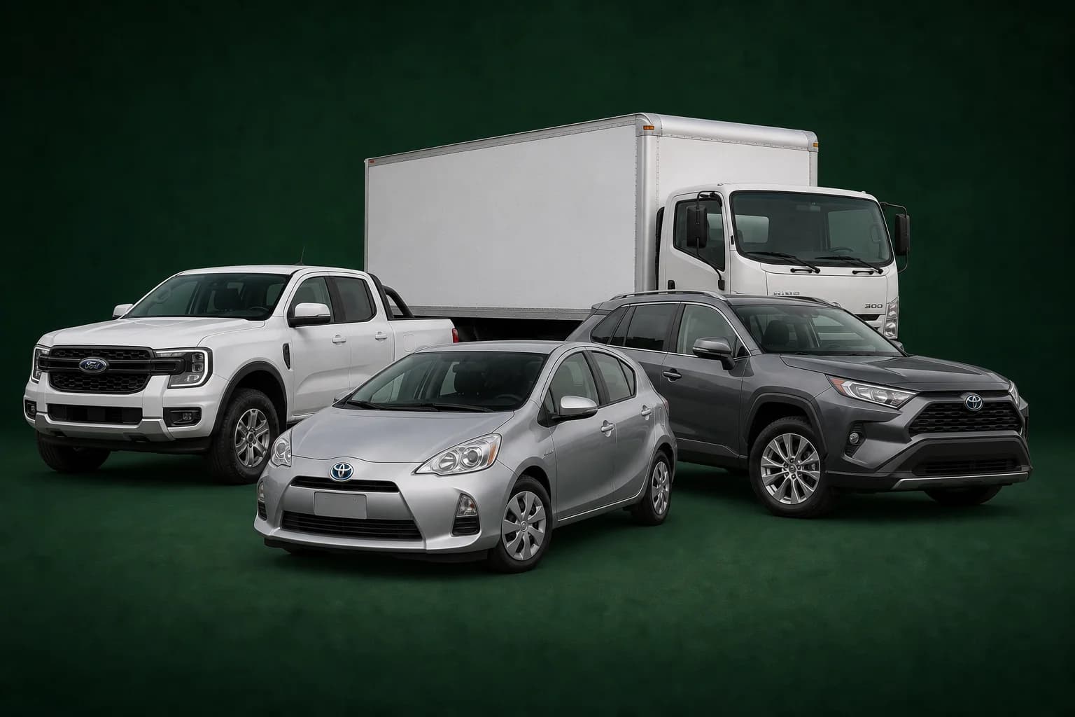 Toyota Aqua, Ford Ranger, Toyota RAV4, and Hino light-commercial truck